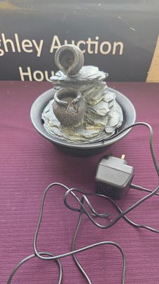 Tabletop Water Fountain with Tiered Rock and Jug Motif