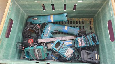A Collection of Makita Cordless Power Tools and Chargers with a Snap-on Charger