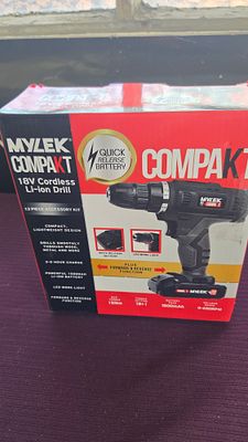 Boxed Mylek Compakt 18V Cordless Li-ion Drill and 13 Piece Accessory Set