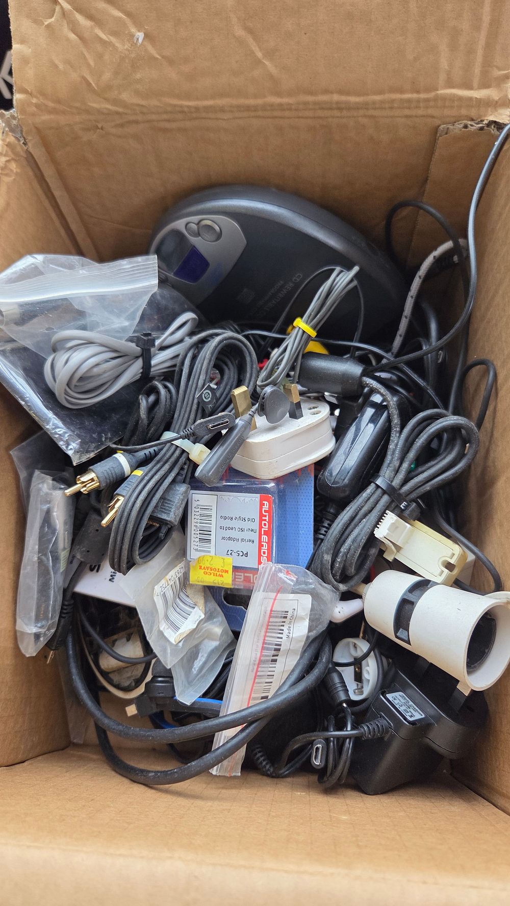 Lot 178 – An Assortment of Electronics, Cables, and Accessories including a Portable CD Player and Autoleads Adapter