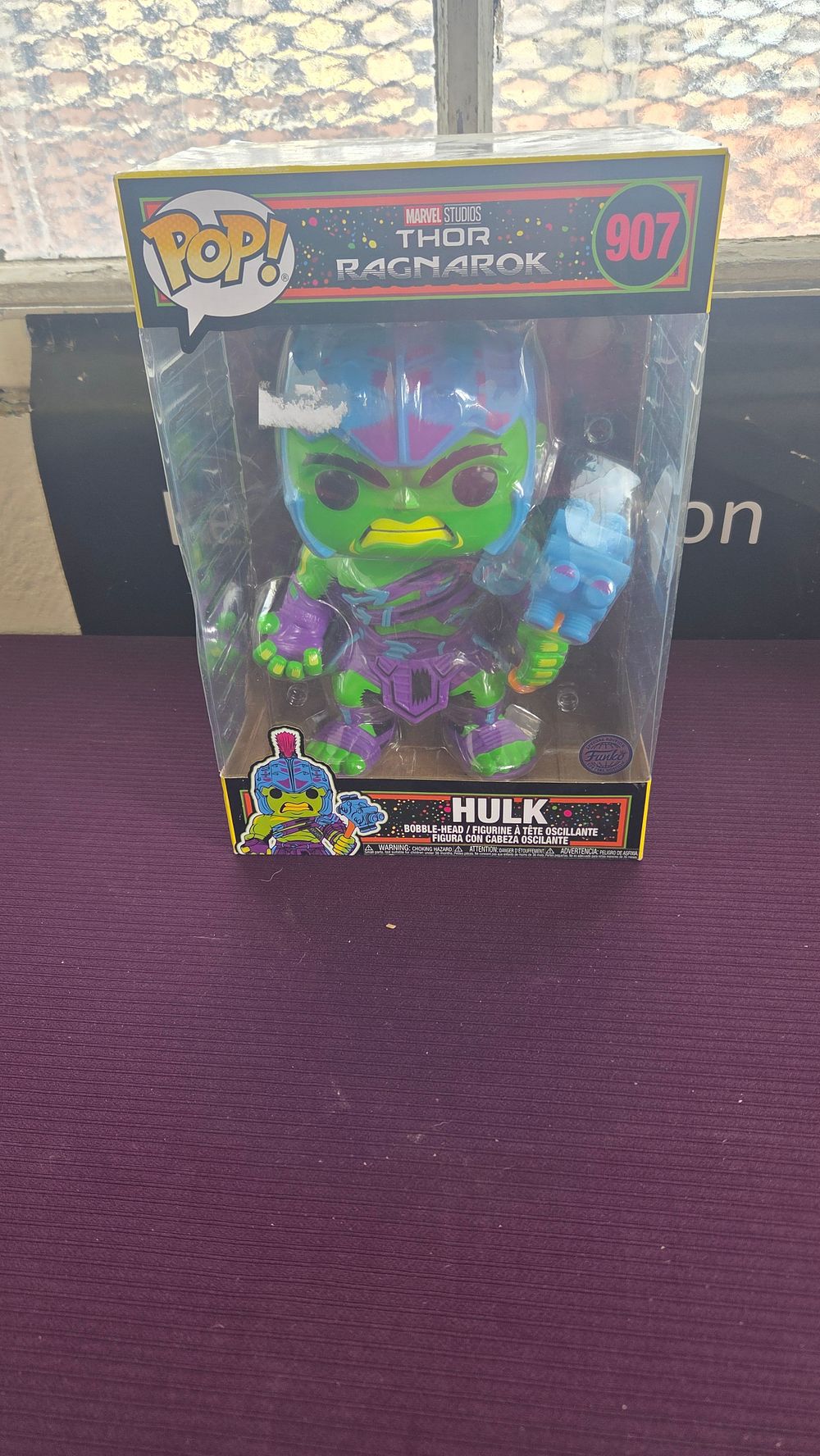 Lot 263 – Funko Pop! Marvel Studios Thor Ragnarok Hulk Black Light Jumbo Figure 907