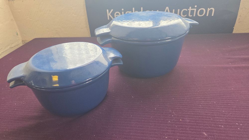 Lot 292 – A Pair of Nacco Danish Blue Enamelled Cast Iron Casserole Dishes