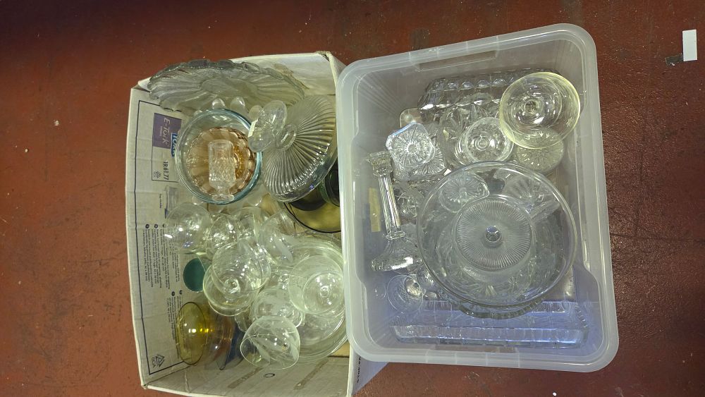 Lot 296 – Two Boxes of 20th Century Cut, Pressed, and Etched Glassware