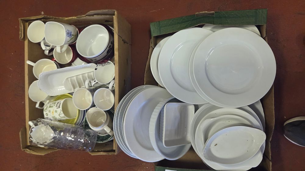 Lot 298 – Two Boxes of White Glazed Ceramic Tableware and Kitchenware