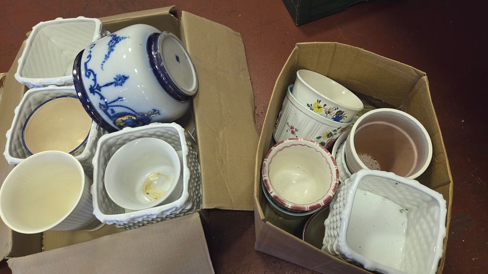 Lot 300 – Two Boxes of Ceramic Jardinieres and Planters