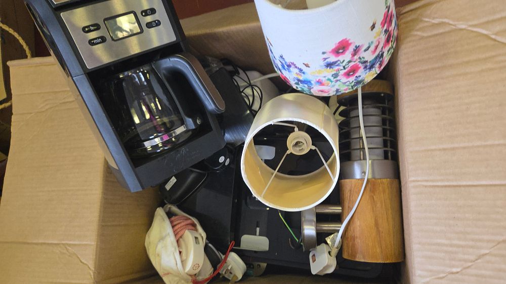 Lot 331 – A Box of Small Domestic Appliances and Lighting Including a Cuisinart Programmable Coffee Maker