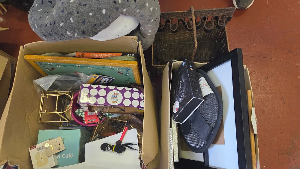 Lot 333 – Two Boxes of Household Sundries, Media, and Decorative Items
