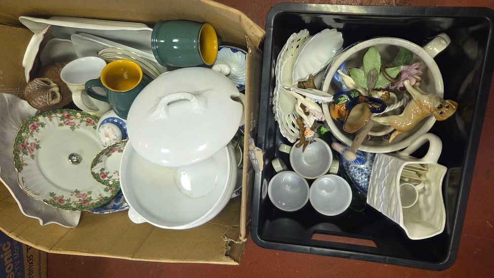 Lot 334 – Two Boxes of 20th-Century British and European Domestic Ceramics and Decorative Items