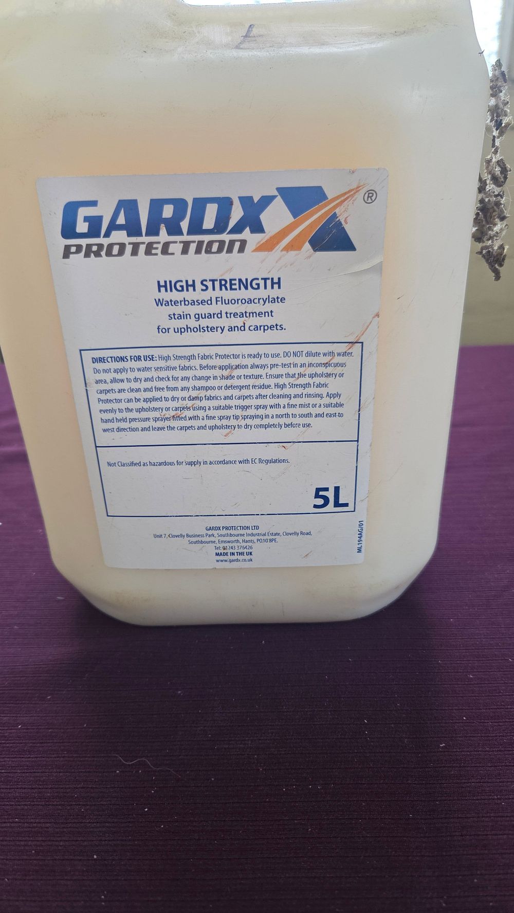 Lot 190 – GardX Protection High Strength Waterbased Fluoroacrylate Stain Guard Treatment 5L