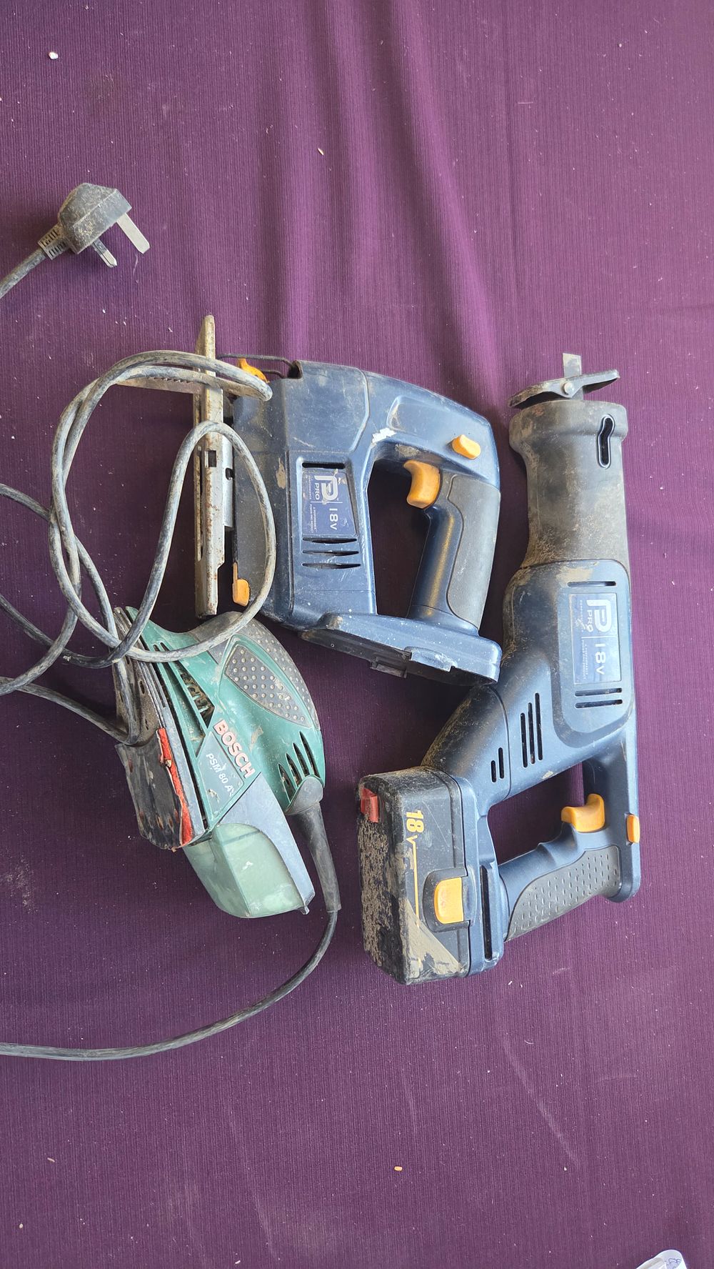 Lot 209 – Three Power Tools comprising a Performance Pro Reciprocating Saw, a Performance Pro Jigsaw, and a Bosch Multi-Sander