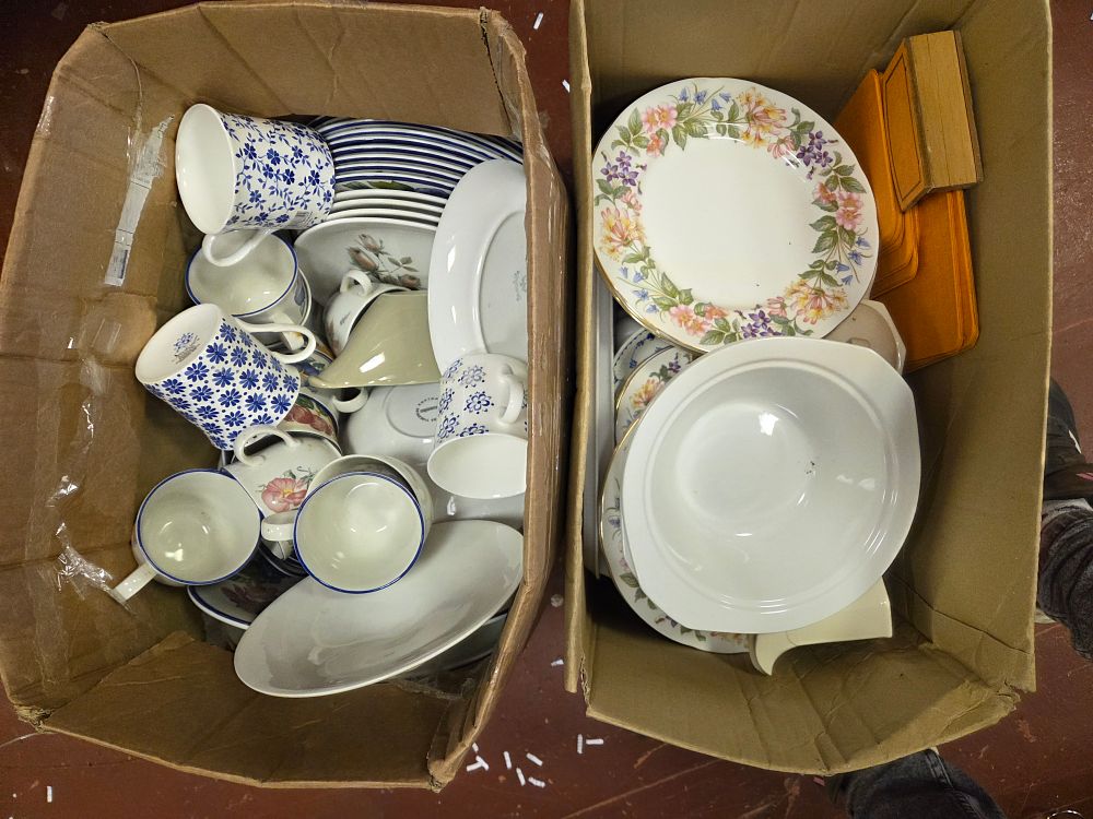 Lot 350 – 2 Boxes of Ceramic Tableware including Mikasa Garden Harvest and Ralph Lauren Mandarin Blue patterns