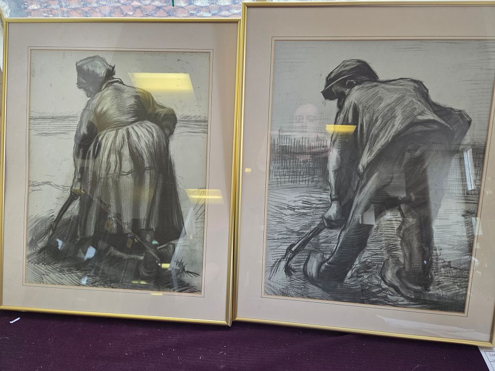 Lot 372 – A Pair of Framed Prints after Vincent van Gogh, Peasant Studies
