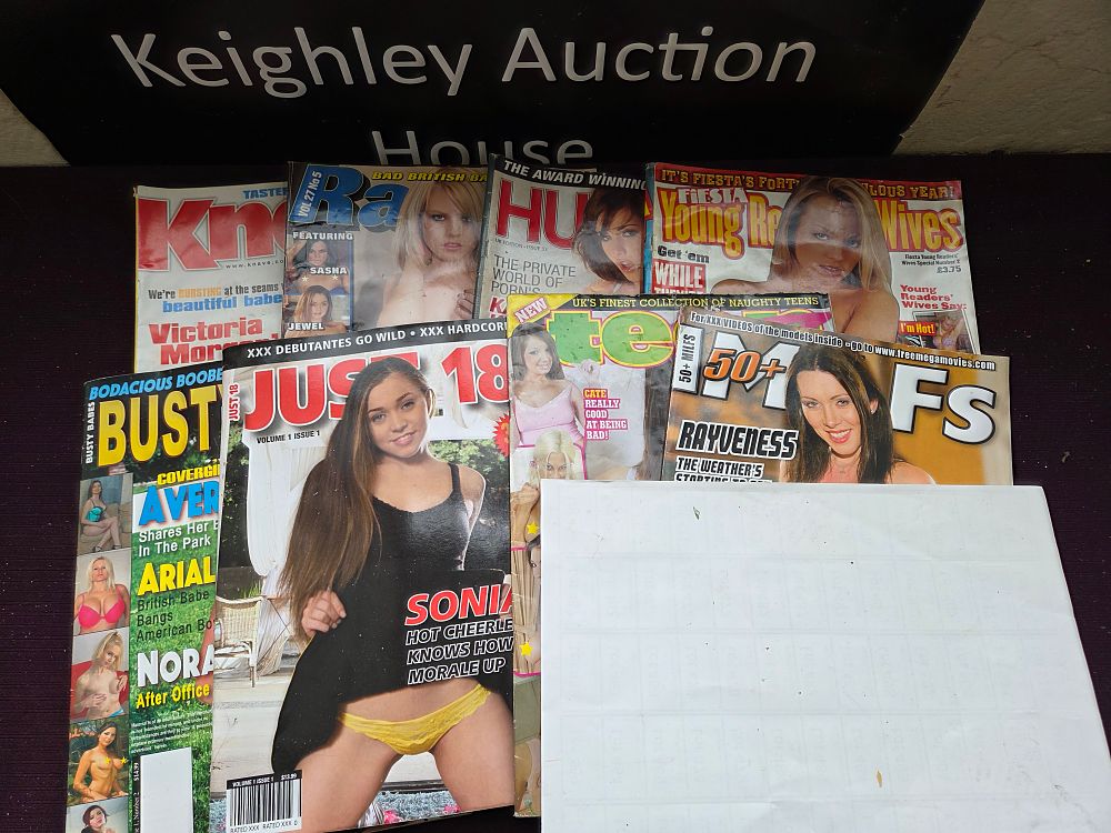 Lot 393 – A Collection of Eight Adult and Erotic Magazines including Hustler, Razzle, and Fiesta