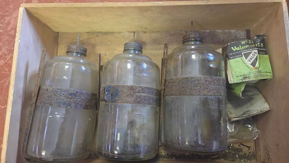 Lot 228 – A Trio of Valor Glass Paraffin Reservoir Jars and Original Packaging