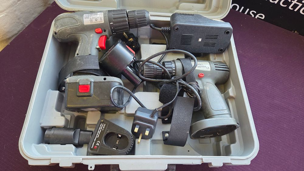 Lot 321 – A Pair of Performance Power Cordless Drill Drivers with Accessories and Case