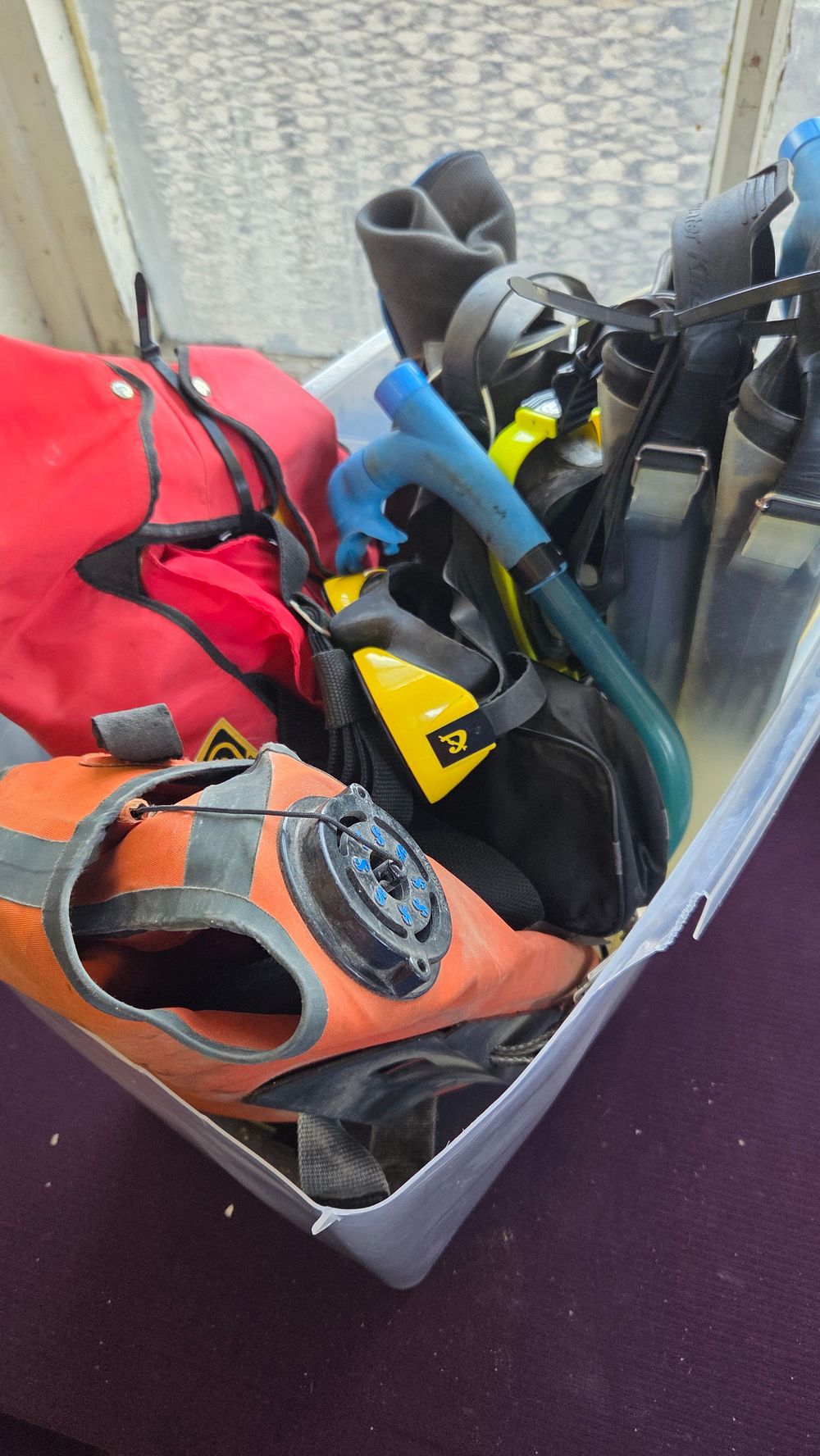 Lot 323 – An Assortment of Scuba Diving and Snorkelling Equipment including a Crewsaver Buoyancy Aid