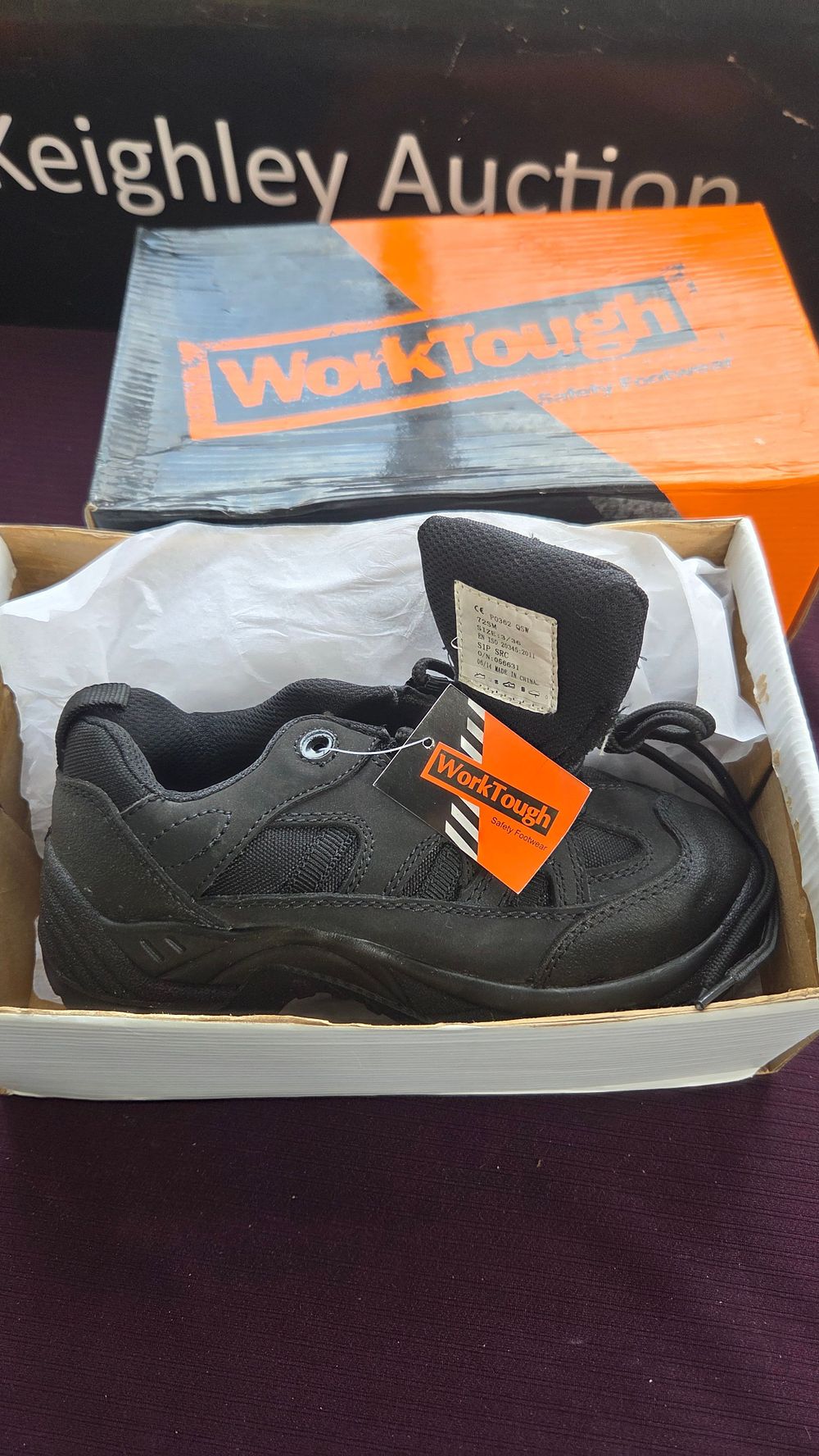 Lot 158 – A Pair of Boxed WorkTough 72SM Black Safety Trainers Size 3/36