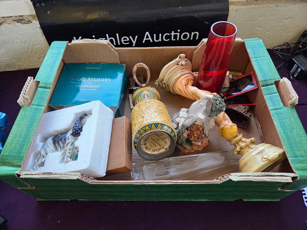 Lot 202 – A Collection of Decorative Items and Collectables including a Huntley & Palmers Biscuit Barrel and a Leonardo Dog Study Figurine