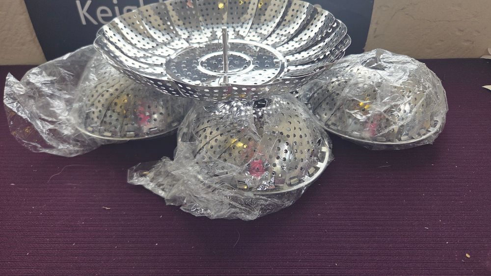 Lot 222 – Five Stainless Steel Folding Vegetable Steamer Baskets