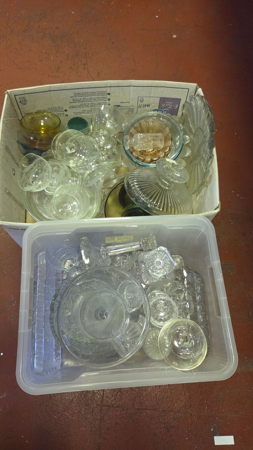 Lot 283 – Two Boxes of 20th Century Cut, Pressed, and Etched Glassware
