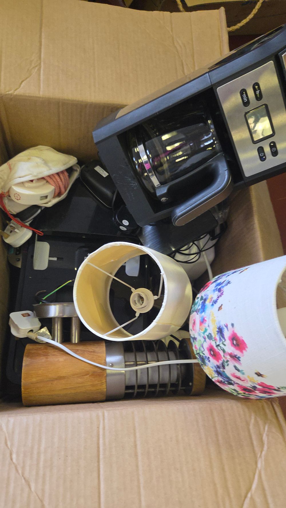 Lot 311 – A Box of Small Domestic Appliances and Lighting Including a Cuisinart Programmable Coffee Maker