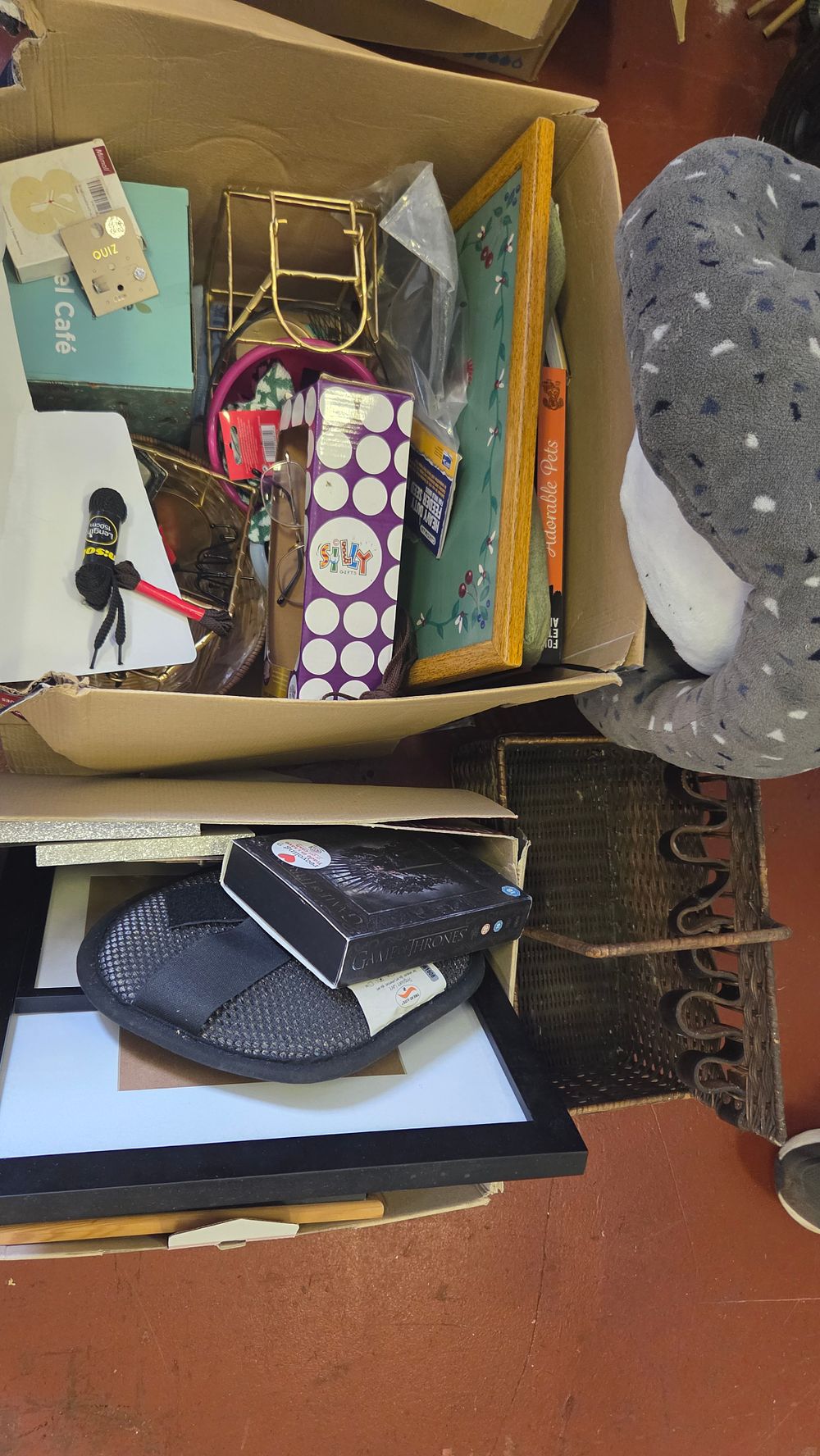 Lot 312 – Two Boxes of Household Sundries, Media, and Decorative Items