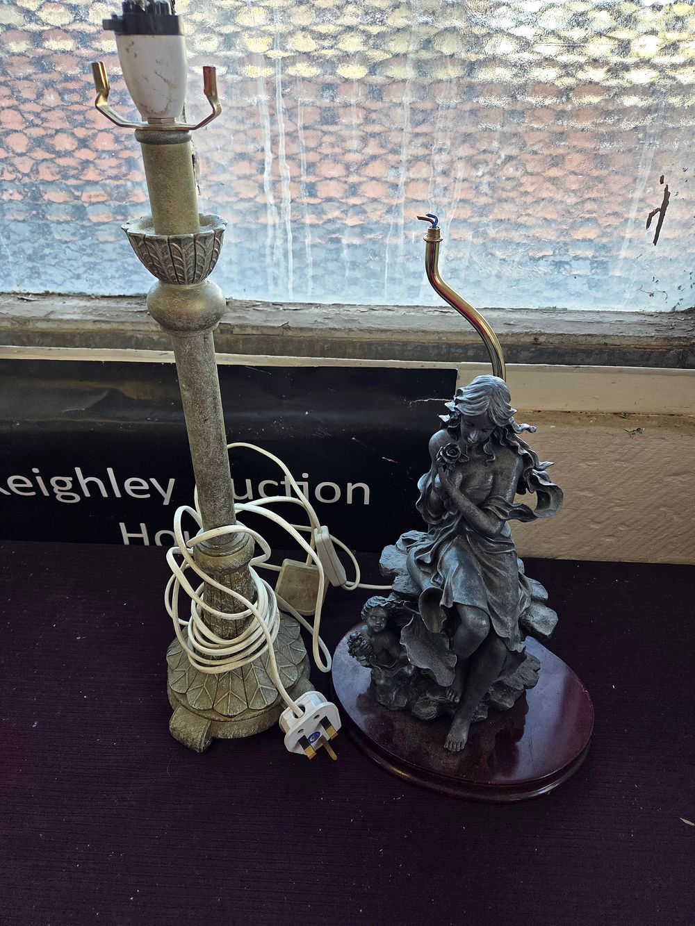 Lot 433 – Two Decorative Table Lamps comprising an Art Nouveau Style Figural Lamp and a Classical Column Lamp