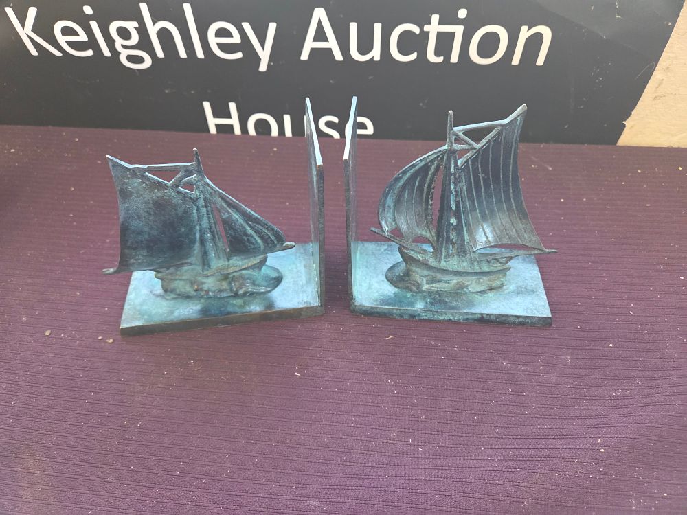 Lot 602 – A Pair of Art Deco Style Verdigris Cast Ship Bookends
