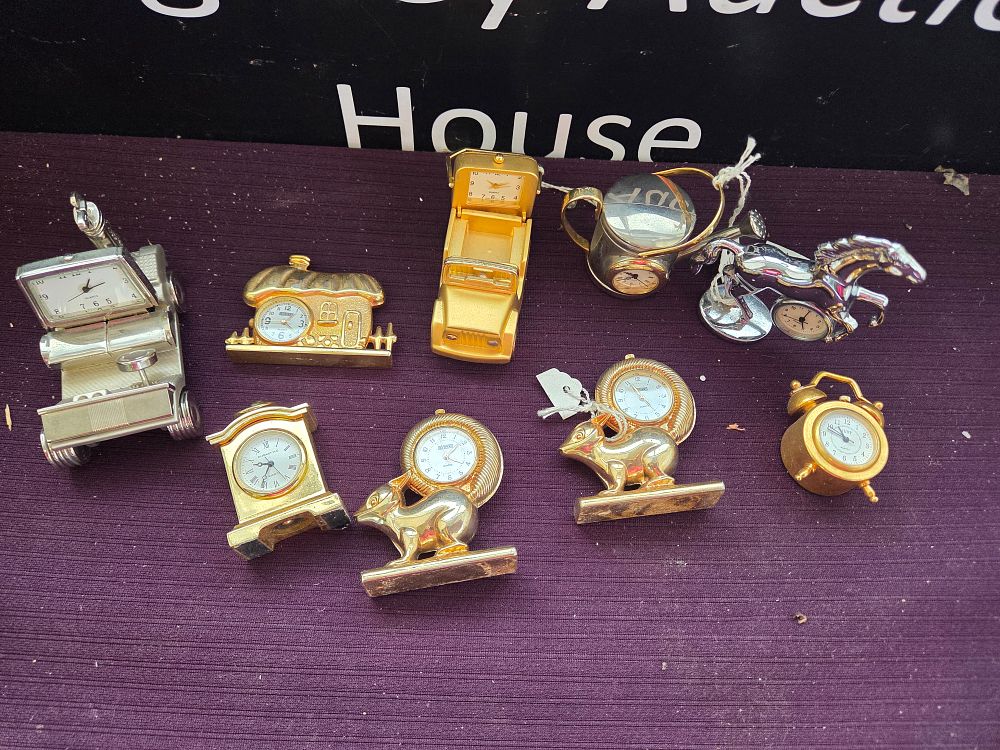 Lot 625 – A Collection of Novelty Miniature Quartz Desk Clocks Including Eurostyle and Just Examples