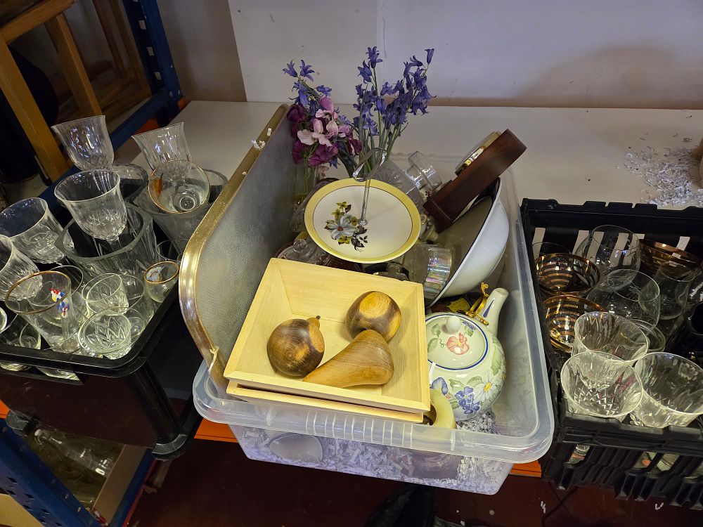 Lot 157 – Three boxes of Domestic Glassware, Ceramics, and Decorative Items