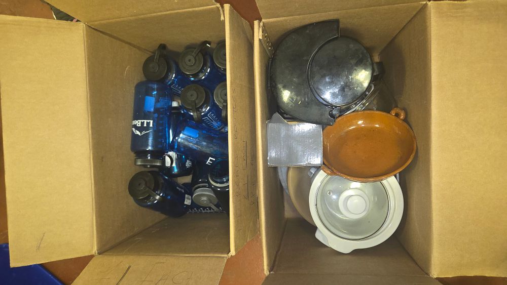 Lot 173 – Two Boxes of Kitchenware and Outdoor Water Bottles