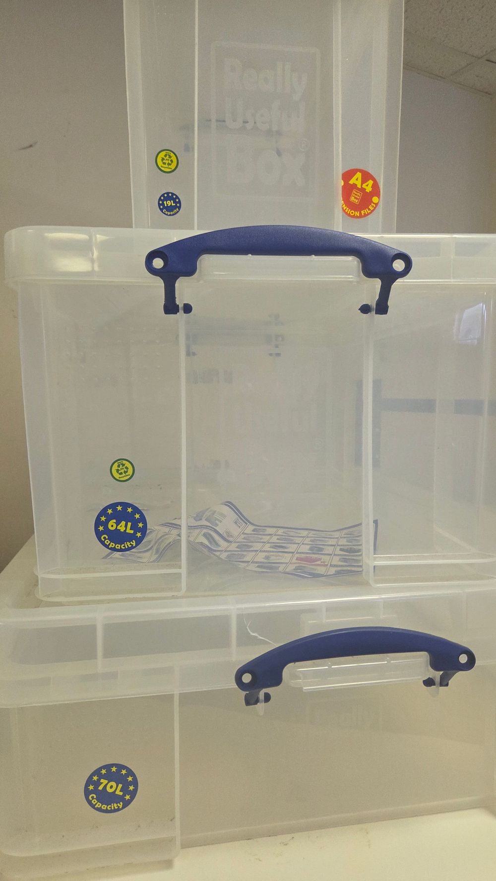 Lot 185 – Three Really Useful Box Clear Plastic Storage Containers Various Sizes
