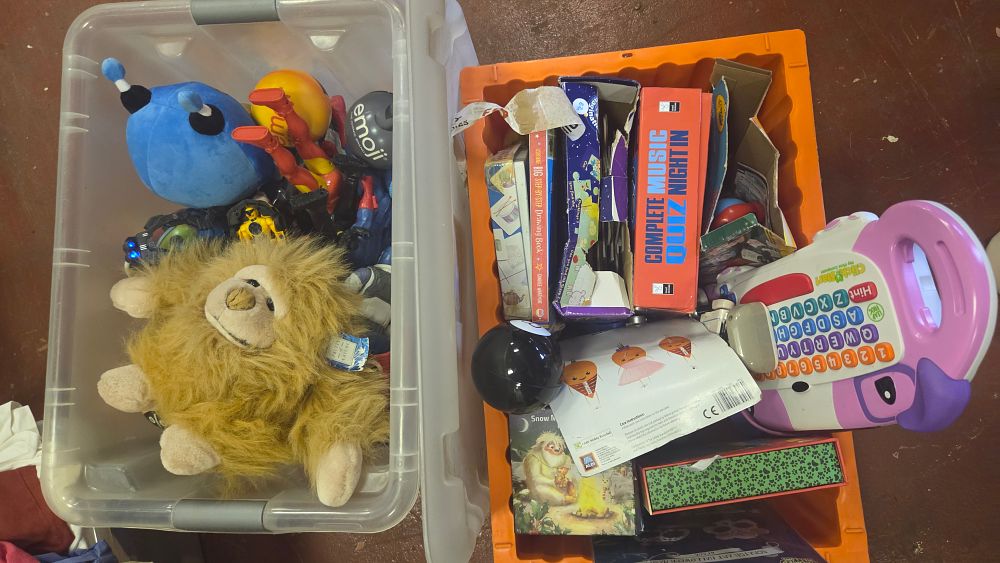 Lot 216 – Two Boxes of Contemporary Plush Toys, Educational Games, and Activity Books