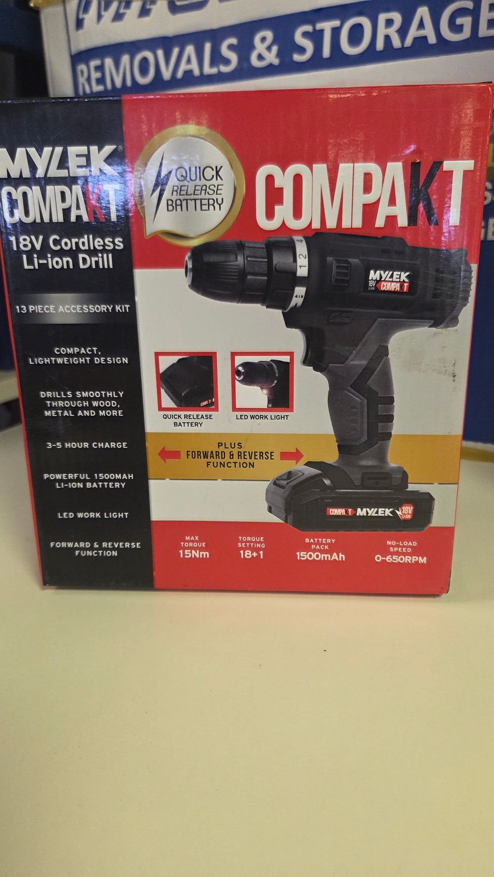 Lot 302 – Mylek Compakt 18V Cordless Li-ion Drill with 13-Piece Accessory Kit