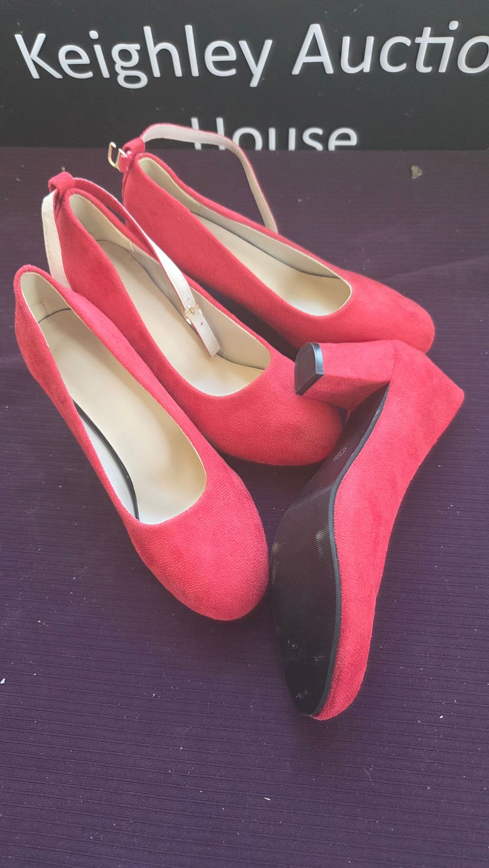 Lot 193 – Two Pair of New Women’s Red Faux-Suede Block-Heel Ankle-Strap Pumps Size 38