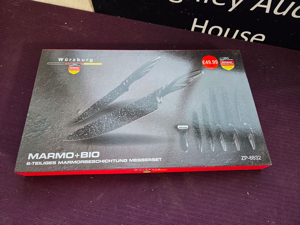 Lot 324 – A Würzburg MARMO+BIO 6-Piece Marble-Coated Kitchen Knife Set