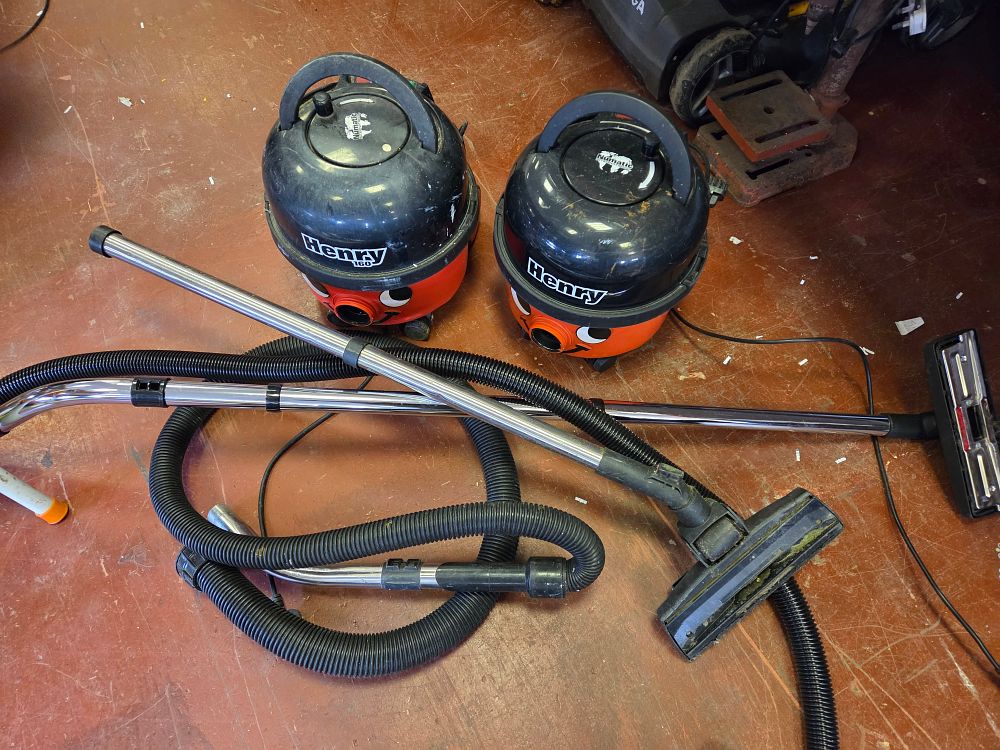 Lot 370 – Two Numatic Henry Cylinder Vacuum Cleaners with Accessories 1 in working order