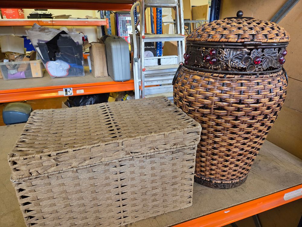 Lot 376 – Two Decorative Wicker Storage Baskets including a Beehive Weave Jar with Metal Grapevine Detail