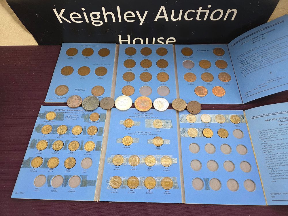 Lot 605 – A Collection of UK Bronze Pennies and Brass Threepences in Whitman Folders