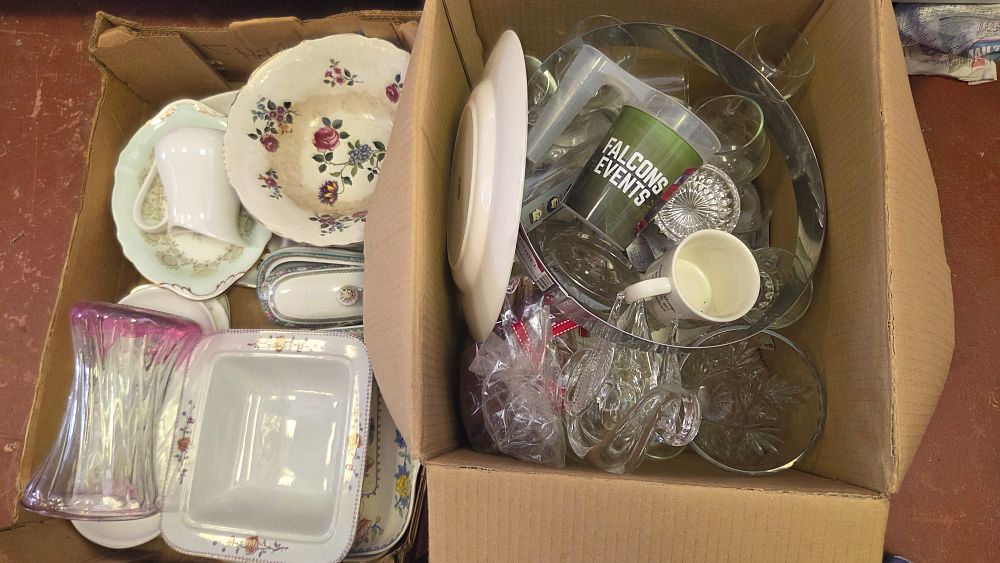 Lot 183 – Two Boxes of Miscellaneous Ceramic and Glass Tableware and Decorative Items