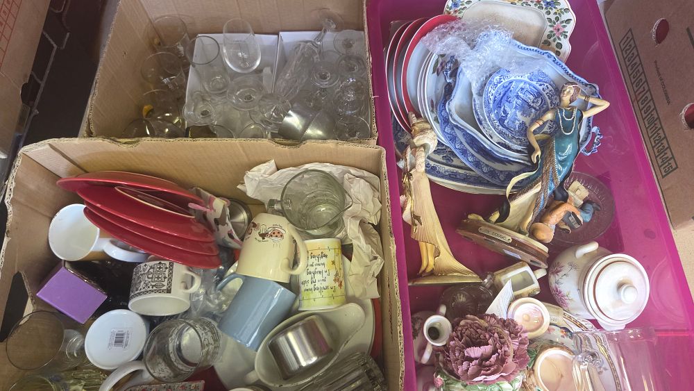 Lot 251 – Three Boxes of Mixed Household Ceramics, Glassware, and Decorative Figurines