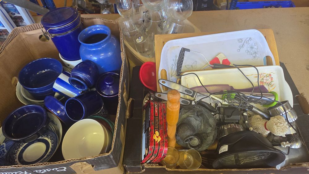 Lot 254 – A Collection of Blue-Glazed Ceramics, Glassware and Kitchen Utensils