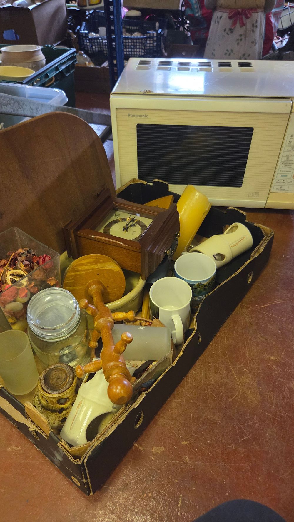 Lot 253 – Panasonic Microwave Oven and Two Boxes of Household Goods