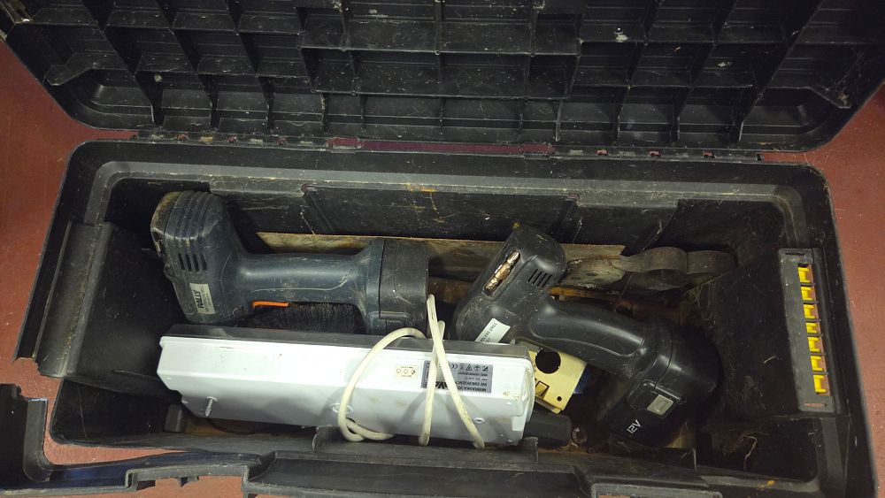 Lot 297 – A Collection of Cordless Power Tools and Electrical Equipment in a Portable Toolbox