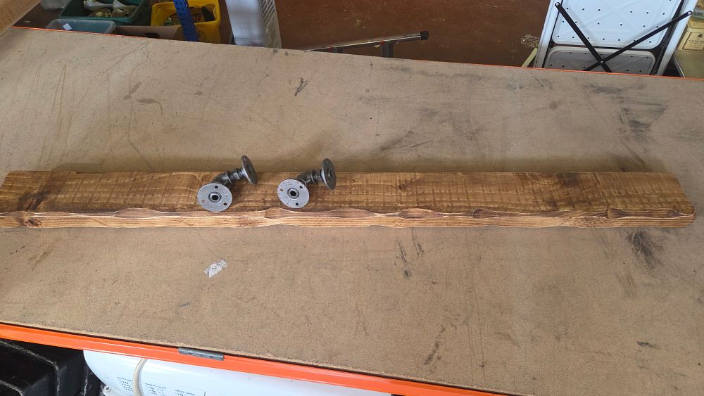 Lot 367 – A Live Edge Timber Shelf and a Pair of Industrial Style Pipe Brackets