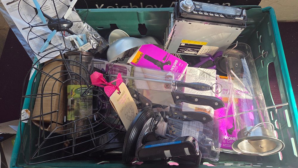 Lot 372 – An Assortment of Mixed Retail Stock Including Car Electronics, Kitchenware, and Garden Accessories