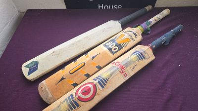 A Trio of Vintage British English Willow Cricket Bats by Slazenger, Hunts County, and William Gunn