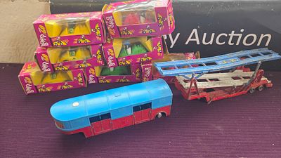 A Collection of Nine Vintage Toys Including Corgi Major Chipperfield Circus Horse Transporter 