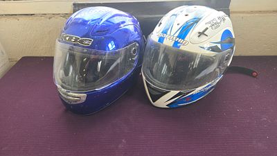 Two Full-Face Motorcycle Helmets Including KBC and Marushin TNT Models