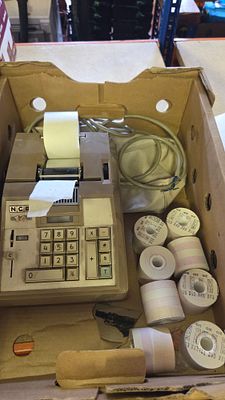NCR Model 14 Vintage Electric Printing Calculator and an Assortment of Paper Rolls